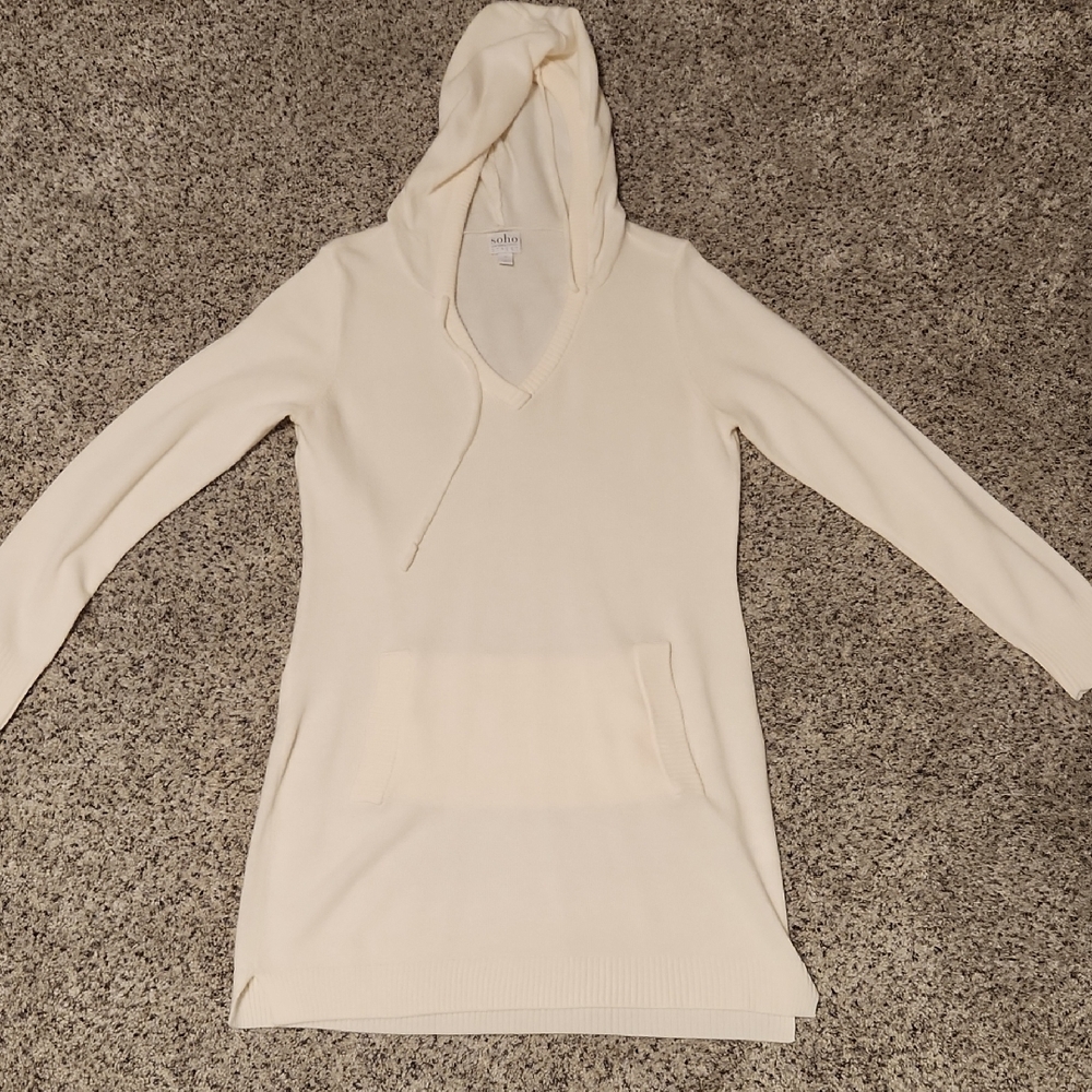 Soho Cream Long Sleeve Hoodie Sweater Dress